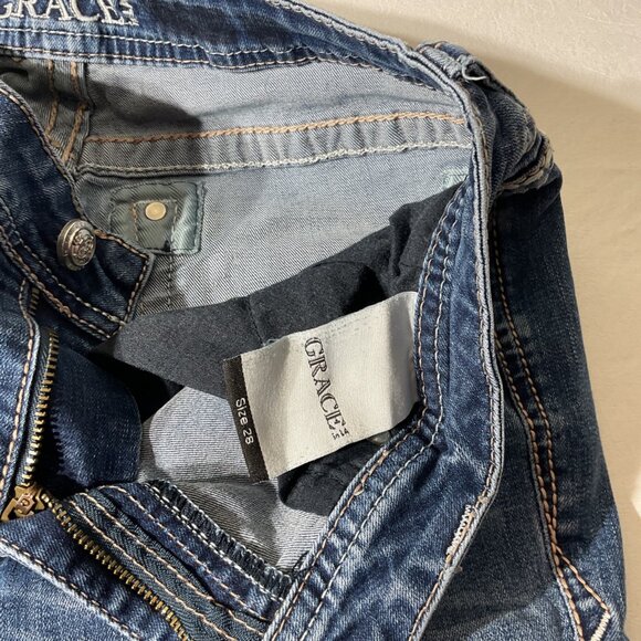 Grace In L.A. Womens Embellished Bootcut Jeans Size 28 Blue Denim With Decorativ - Picture 6 of 11